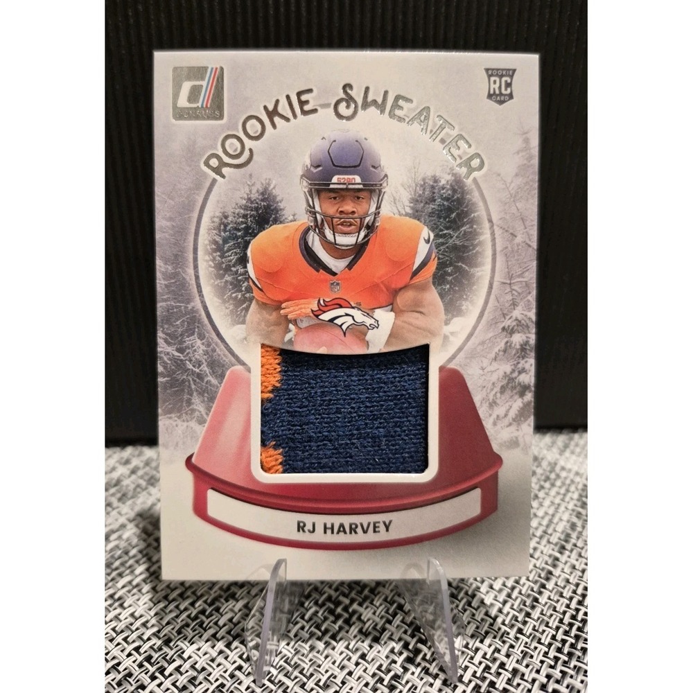 2024 Donruss RJ Harvey #SWE-RHY Rookie Sweater (MEM) (RC) Denver Broncos